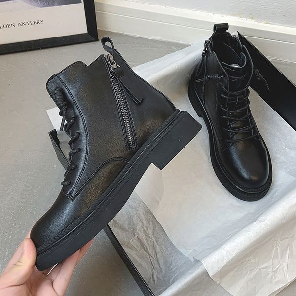 

women military woman genuine leather martens boots ladies female designer shoes de mujer zapatos buty p479, Black