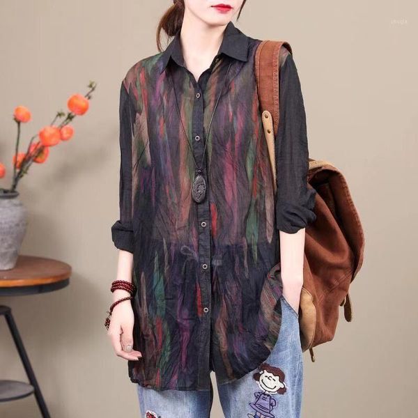 

4 colors spring 2020 new women pattern women shirts vintage thin blouse trend clothes long sleeve plus size sa064s301, White