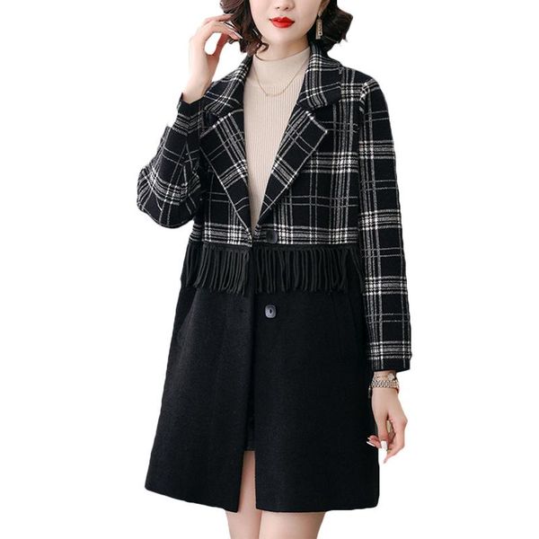 

women's wool & blends imitation double-faced cashmere woolen coat 2021 autumn winter blazers long-sleeved suit collar jacket 96a, Black