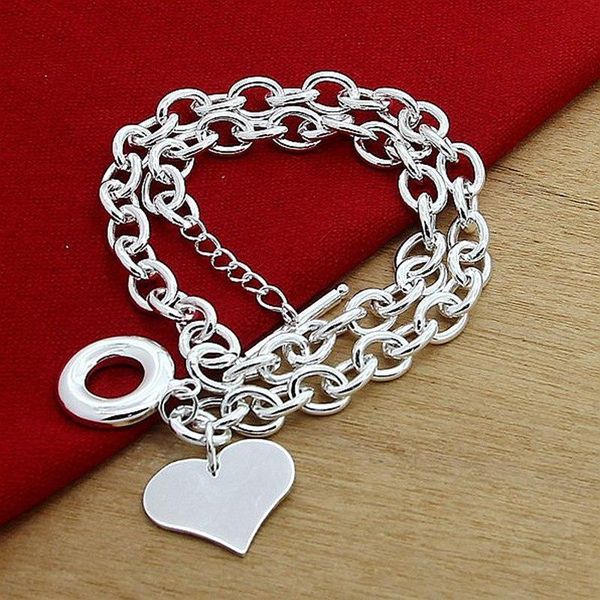 

pendant necklaces high polished silver plated perfect heart charm cable chain necklace with toggle clasp