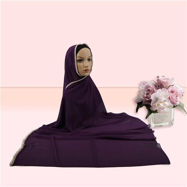 

scarves latest scarf chiffon hijab with long side pearl chain women, Blue;gray