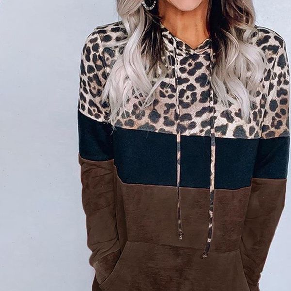 

hoodies women leopard print female sweatshirts leopard autumn women clothes loose bf pullover patchwork hoodies, Black