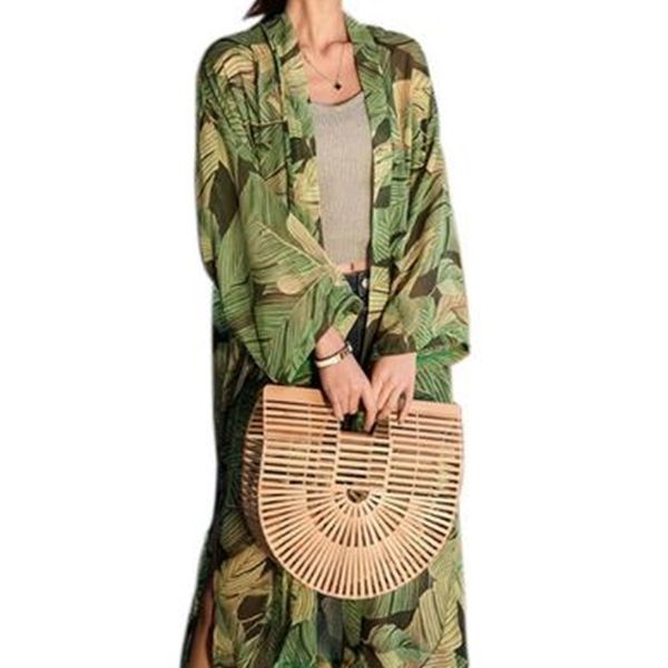

2021 new runway cardigan kimono feminine, floral pattern, long sleeve, vintage chiffon bohemian blouse irs6, White
