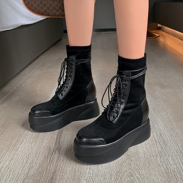 

2021 women ankle winter heels thick women's shoes black lace-up riding boots size euro 34-40 53di