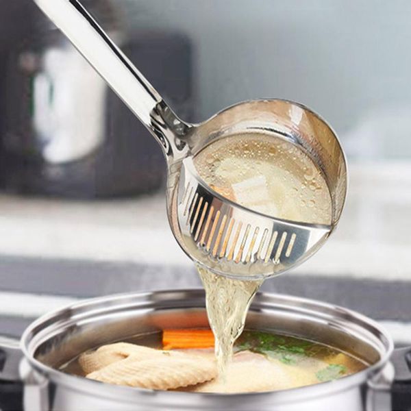 

spoons 1pcs 2 in 1 long handle soup spoon stainless steel home ladle strainer cooking colander kitchen porridge scoop tableware tool