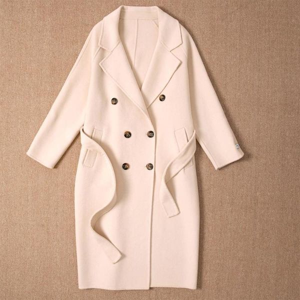 

collar double breasted long wool coat camel women warm coat casaco feminino 2020 autumn women woolen turn down, Black