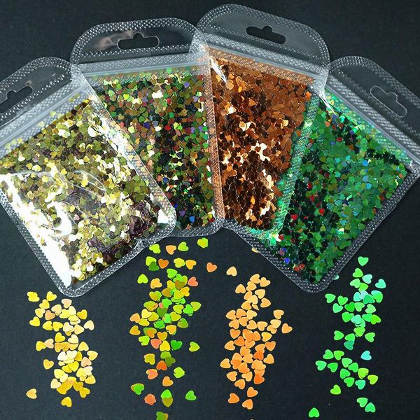 

1 шт. chameleon nails begies bletitter love heart hears heakes ослепительное голографическое лазерное сердце сердца блестки ногтей маникюр 3, Silver;gold