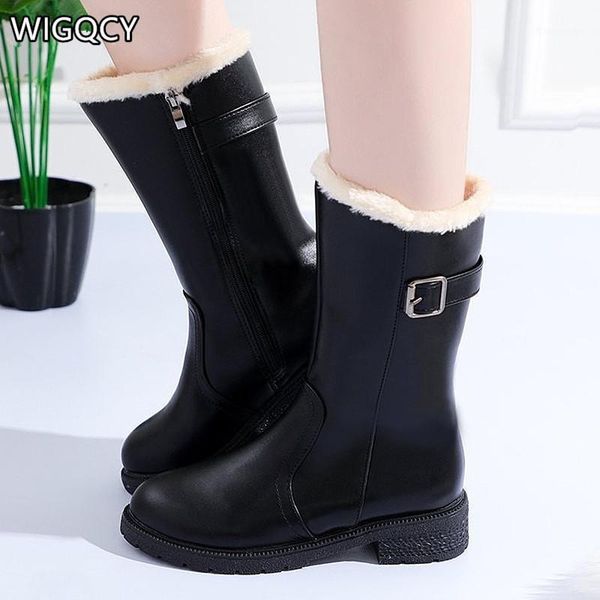 

boots 2021 autumn winter women's thick-heeled fashion mid-tube plus velvet warm british style boots1, Black