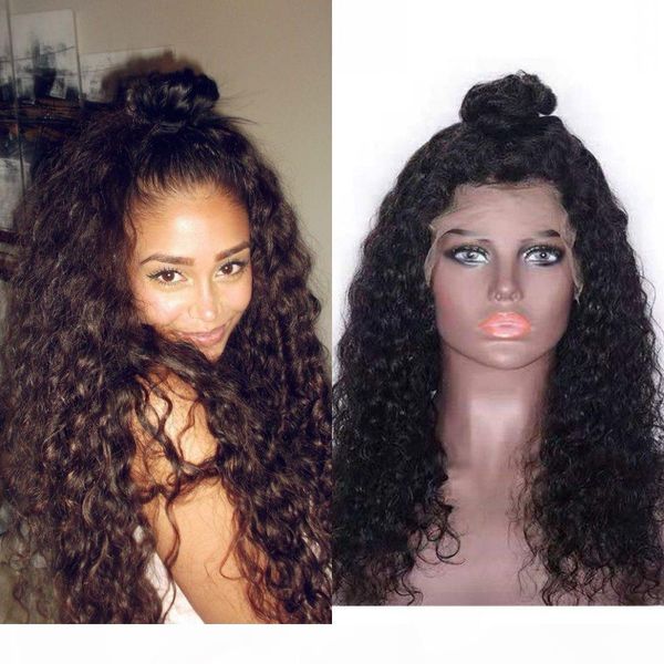 

peruvian lace front human hair wigs for women natural hairline glueless virgin water wave lace wigs bleached knots, Black;brown