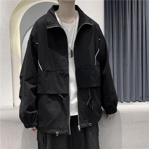 

korean cotton jacket men's fashion autumn solid color casual jackets mens streetwear wild loose hip-hop bomber jacket men m-2xl, Black;brown