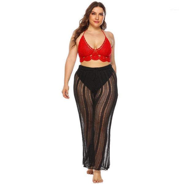 

plus size women's pants see through solid color cutout see through woven drawstring strap bootleg pants casual1, Black;white