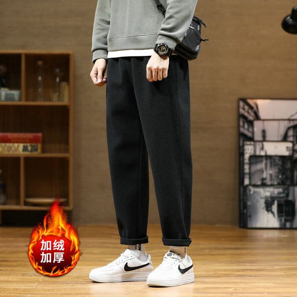 

2020 winter new men's tweed plush casual pants, Black