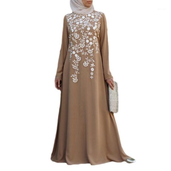 

women floral print embroider ethnic style long sleeve muslim maxi dress kaftan 2020 new fashion womens wear1, Red