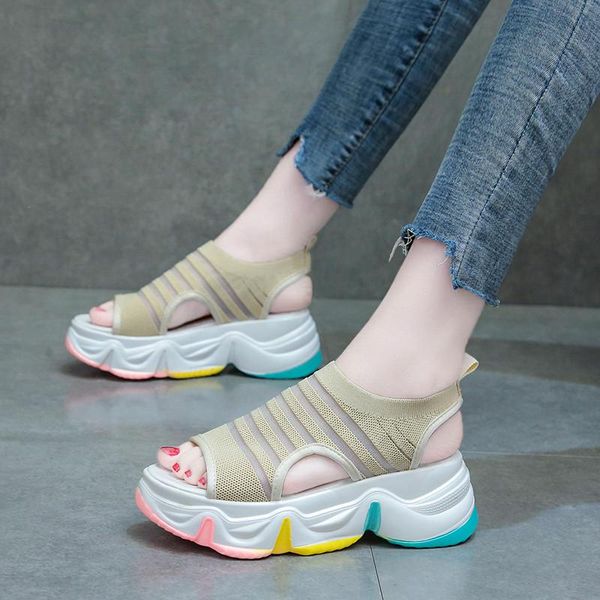 

2021 new summer fashion shoes women 6 cm high heel sandals flat thick bottom women casual shoes open toe slip 35-40, Black