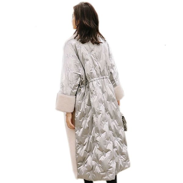 

2021 new real fur female winter white wool coat down sheep shearling skin korean women's clothing vintage, Black