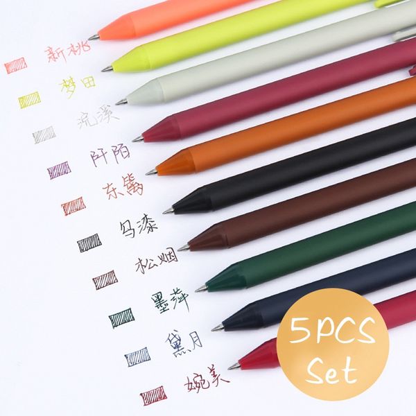 

5pcs/set morandi cute retractable gel pens 0.5mm black/color ink kawaii vintage gel pen rod for school office stationery