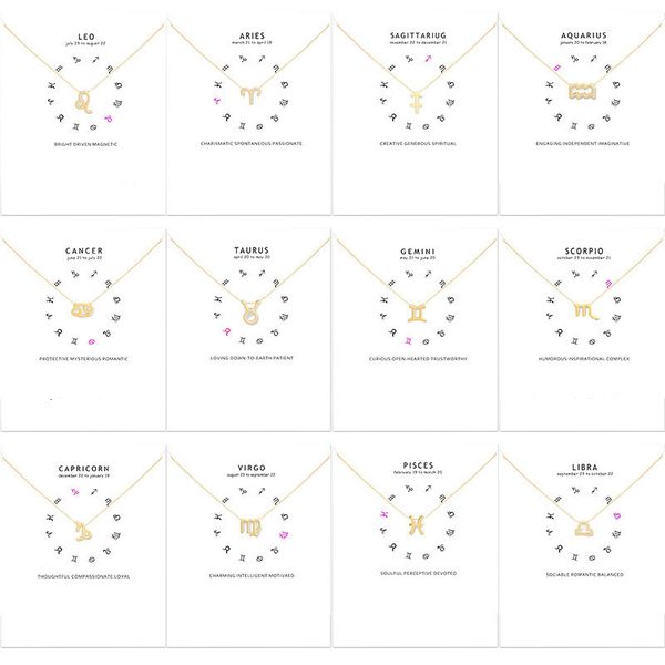 

birthday gifts 12 constellation zodiac pendant necklace with white card gold chain choker necklaces for female jewelry