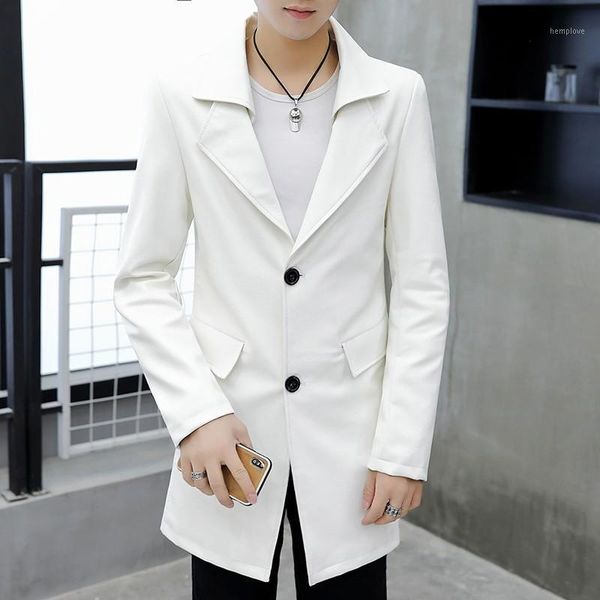 

medium length mens trench coats autumn new faux leather single breasted thin slim fit fashion male pu leather coats plus size1, Black