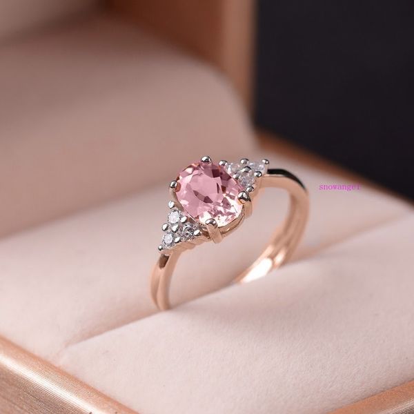

new copper jewelry pink zircon princess ring betrothed, Golden;silver