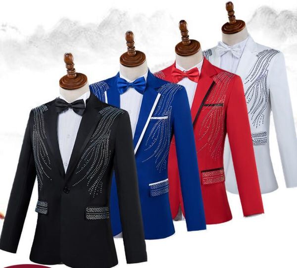 

men's suits & blazers chorus drilling clothes men designs masculino homme terno stage costumes for singers jacket sequins blazer dance, White;black