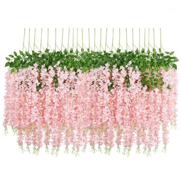 

24 pack 3.6 feet/piece artificial fake wisteria vine hanging garland silk flowers string home party wedding decor extra long and1