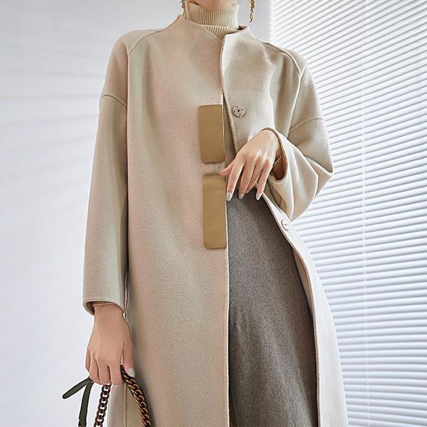 

double-sided cashmere coat of new fund of 2021 autumn winters is female loose show thin long wool woolen cloth coat1, Black