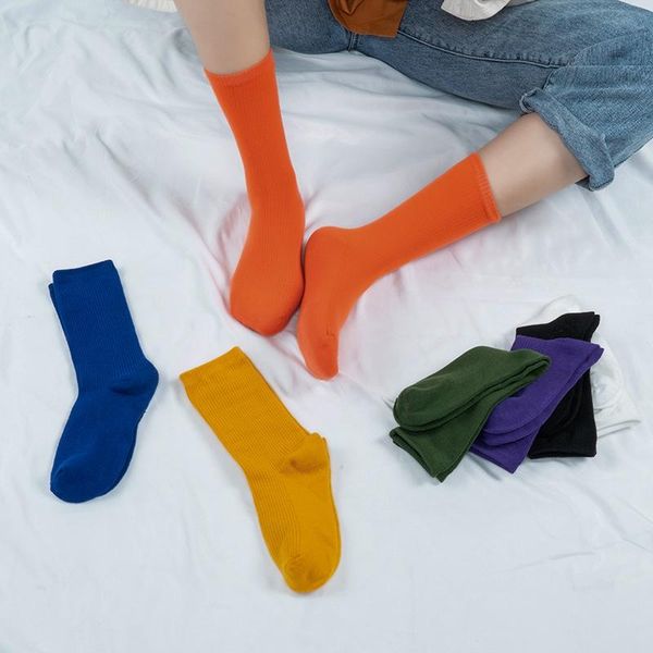 

cotton women socks 10 solid colors black khaki casual harajuku female crew sock spring summer autumn style korea fashion, Black;white