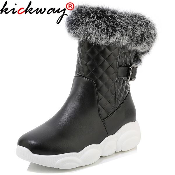 

kickway women snow boots winter platform shoes ankle for non-slip keep warm sneakers zipper round toe wedges large size 34-46 15, Black