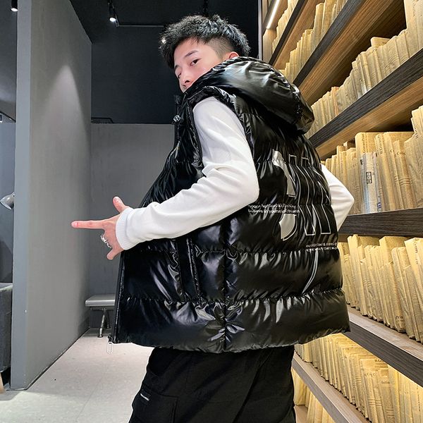 

2020 новый теплый мягкий зимний хлопок мужчины с капюшоном жилет zipper пуховик без повседневных рукавов плюс размер подагры транспортировка, Black