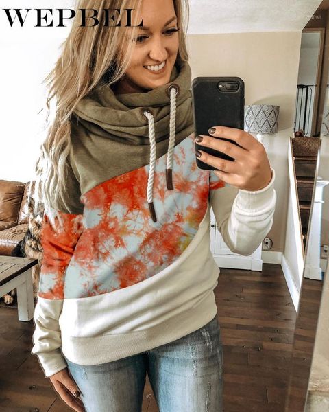 

wepbel autumn and winter casual stitching sweatshirts women's fashion long sleeve hooded lace-up loose sweatshirts1, Black