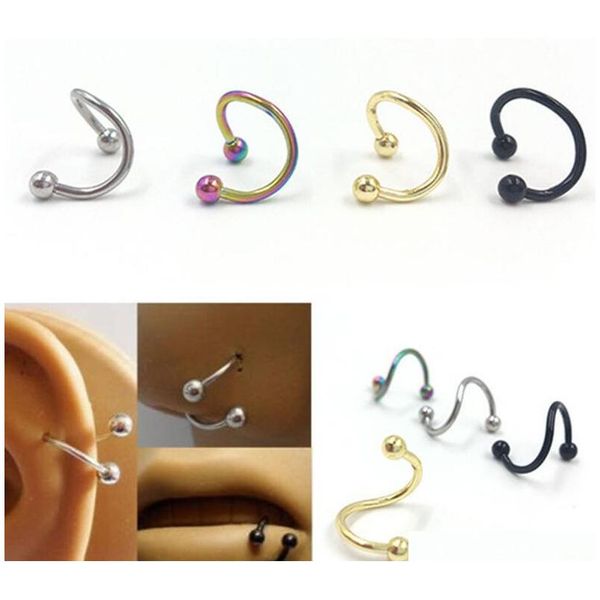 

fashion punk 316l stainless steel eyebrow navel nail nose ear stud lip ring screw-back s type multipurpose body sqchey beauty888, Black