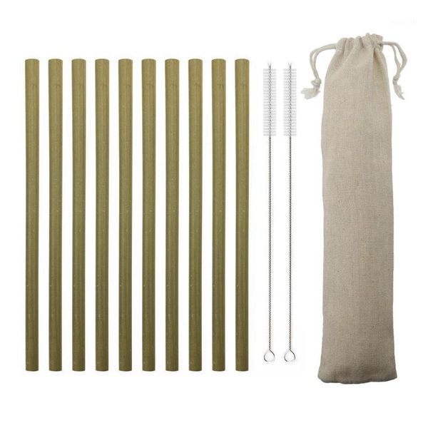 

drinking straws 13pcs/set reusable eco-friendly bamboo portable travel straw set with white bag and 2 cleaning brushes1