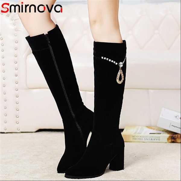 

smirnova new arrival 2020 winter boots female knee high boots black round toe dress shoes wholesale ladies high heels1