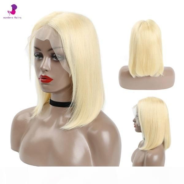 

wondero 13x6 613 blonde brazilian straight human hair bob wigs 8 - 16 inch remy short ombre bob lace front wigs for black women, Black;brown