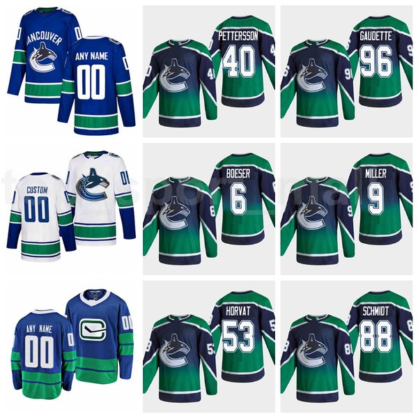 

ice hockey reverse retro vancouver canucks jersey men 40 elias pettersson 53 bo horvat 6 brock boeser 9 jt miller 88 nate schmidt, Black;red