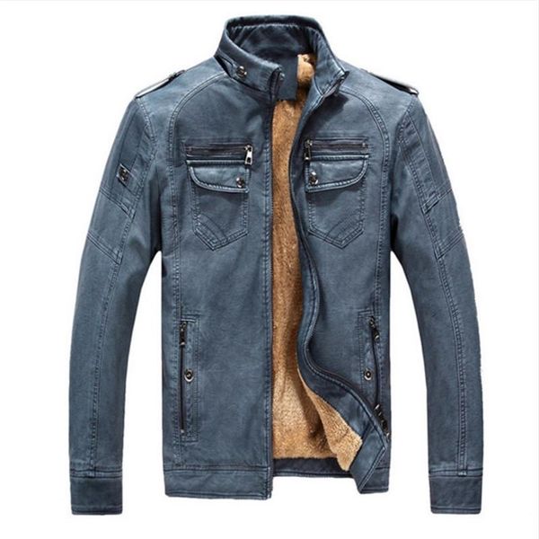 

male jacket motorcycle windproof pu leather quality autumn and winter men leather jacket warm plus velvet coat leisure coat, Black