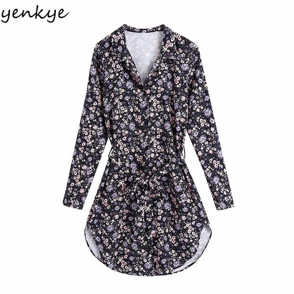 

yenkee vintage floral print женщин платье оторочный воротник с длинным рукавом сядья повседневная женское платье новый весна vestido, Black;gray