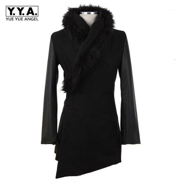 

trend autumn winter thick trench men warm plus velvet woolen coat hooded slim long windbreaker size xxxl fur collar coats mens1, Tan;black