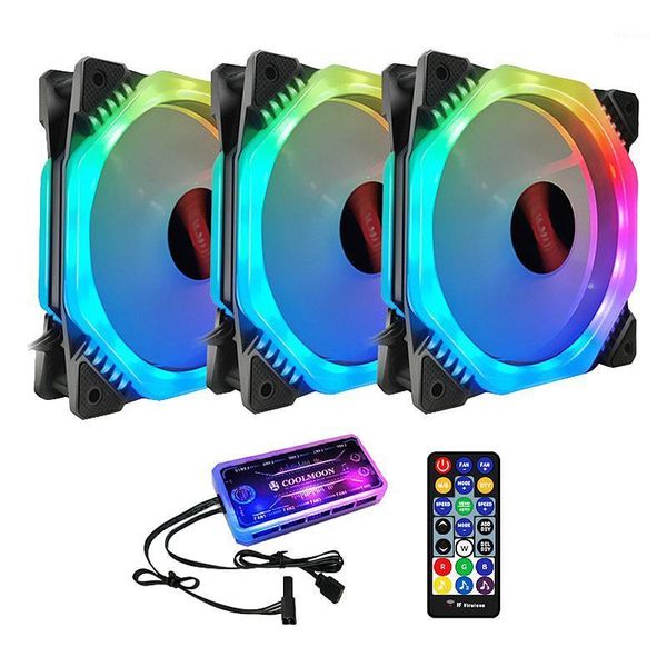 

fans & coolings coolmoon rgb computer case fan, 12cm silent polygon + music controller cooling fan cpu (3pcs)1