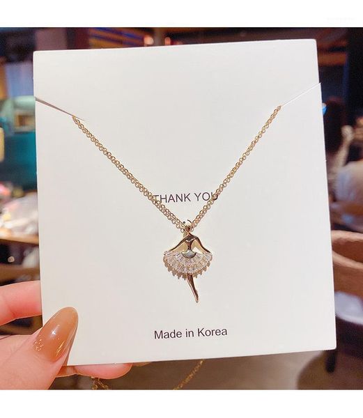

titanium steel zircon ballet girl necklace all-matching sense of quality collarbone chain1, Silver