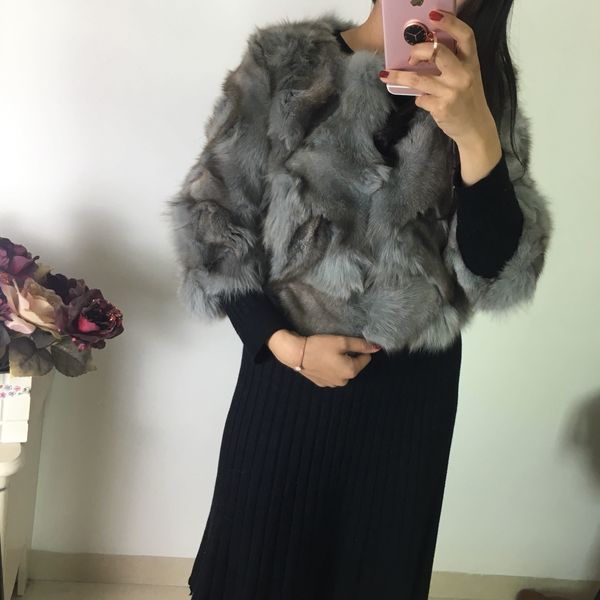 

round goal female real fox casual thick fluffy fur warm winter coats f2365, Black