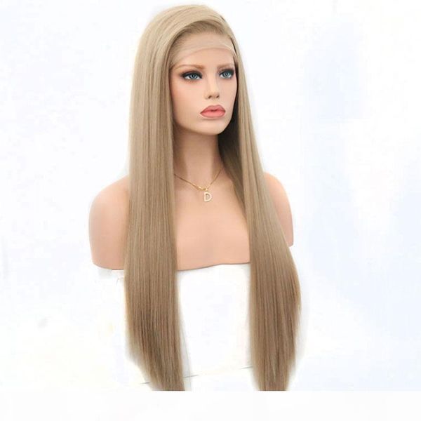 

lace front wigs blonde hair for white women heat resistant fiber light brown blonde long silky straight synthetic lacefront wig, Black