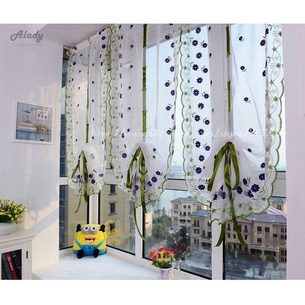 

curtain & drapes 1pcs pastoral floral tulle for windows in sheer curtains living room kitchen finished shade embroidered voile fabric