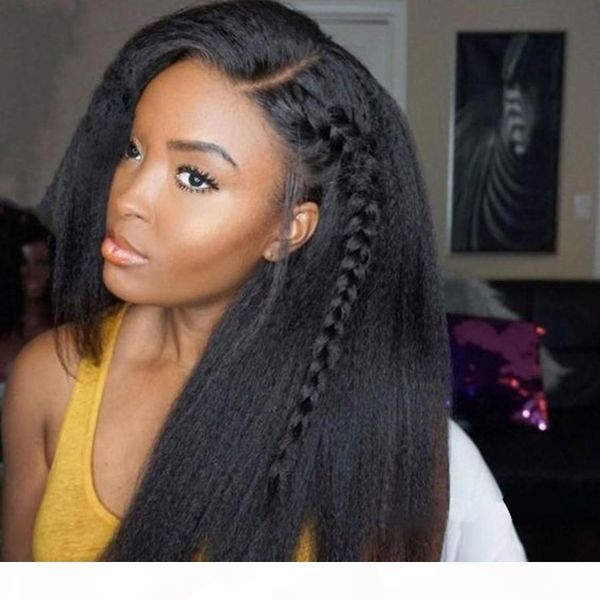 

malaysian kinky straight 360 lace frontal wig pre plucked with baby hair yaki lace front human hair wigs for black woman remy beyo, Black;brown