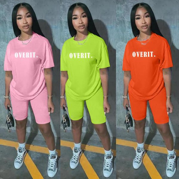 

two piece set women clothes t shirt biker shorts set lounge wear letters print solid color outfits for women ensemble femme, Gray