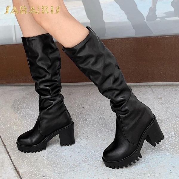 

boots sarairis 2021 solid brand design comfy ins wholesale woman shoes non-slip trendy british style cool boot lady1, Black