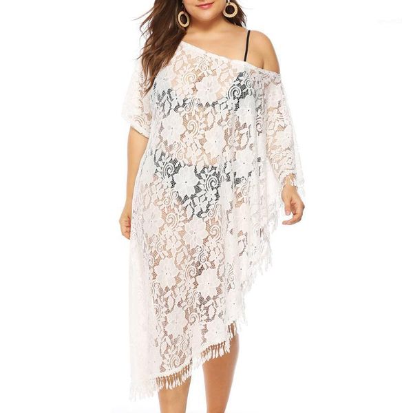 

women's swimwear lace crochet see through swimsuit cover up bathing suit pareo women beach dress irregular bikini ups beachwear smock1, White;black