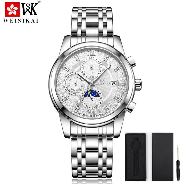 

weisikai mens matic matic mechanical часы лучшие бренда роскошный нержавеющий бизнес механические водонепроницаемые наручные часы мужчины re, Silver