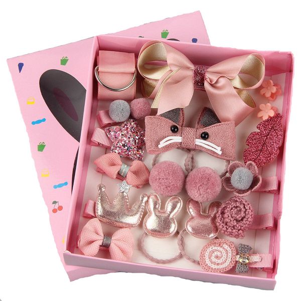 

18 pcs/set children's hairpin gift set girl's headdress baby princess candy bb hair clip cute bow hairpin baby crow hairpin sellin, Black;brown