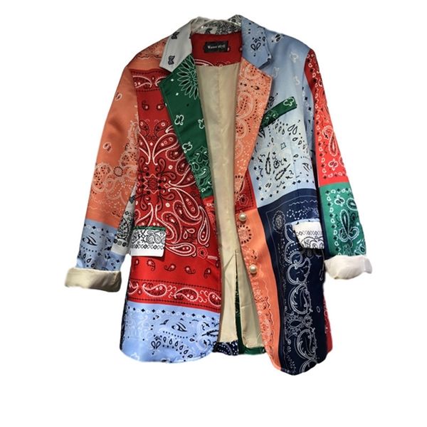 LANMREM 2020 nuovo blocco di colore patchwork stampato giacca sportiva di nicchia per le donne casual allentato cappotto del vestito di moda famale vestiti LJ200911